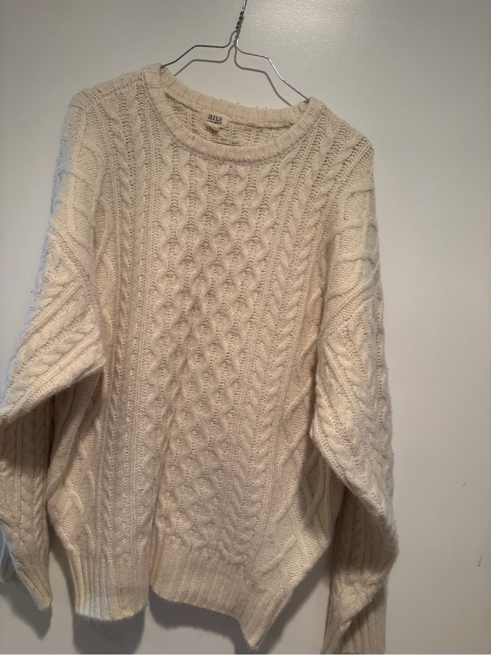 a.n.a Cream Cable Knit Crewneck Sweater
